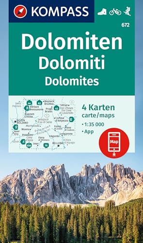 KOMPASS Wanderkarten-Set 672 Dolomiten, Dolomiti, Dolomites (4 Karten) 1:35.000: inklusive Karte zur offline Verwendung in der KOMPASS-App. Fahrradfahren. Skitouren von KOMPASS-KARTEN