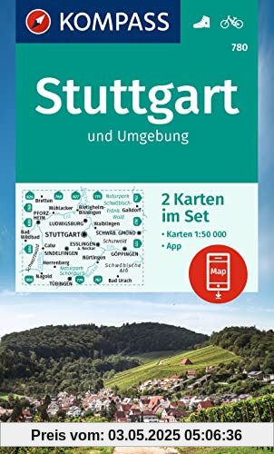 KOMPASS Wanderkarten-Set 780 Stuttgart und Umgebung (2 Karten) 1:50.000: inklusive Karte zur offline Verwendung in der KOMPASS-App. Fahrradfahren.