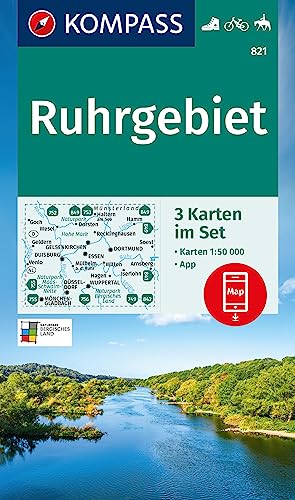 KOMPASS Wanderkarten-Set 821 Ruhrgebiet (3 Karten) 1:50.000: inklusive Karte zur offline Verwendung in der KOMPASS-App. Fahrradfahren. Reiten.