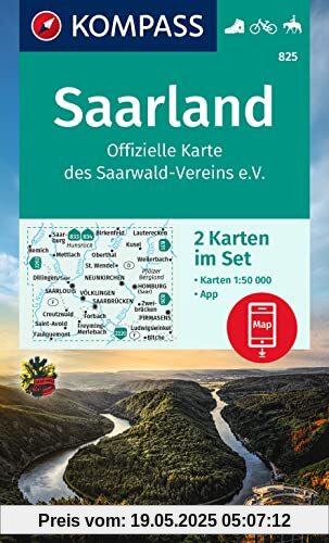 KOMPASS Wanderkarten-Set 825 Saarland, Offizielle Karte des Saarwald-Vereins e.V. (2 Karten) 1:50.000: inklusive Karte zur offline Verwendung in der KOMPASS-App. Fahrradfahren. Reiten.