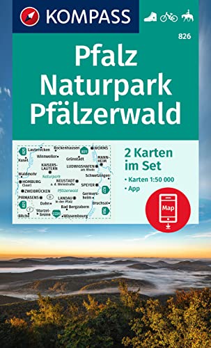 KOMPASS Wanderkarten-Set 826 Pfalz, Naturpark Pfälzerwald (2 Karten) 1:50.000: inklusive Karte zur offline Verwendung in der KOMPASS-App. Fahrradfahren. Reiten von Kompass