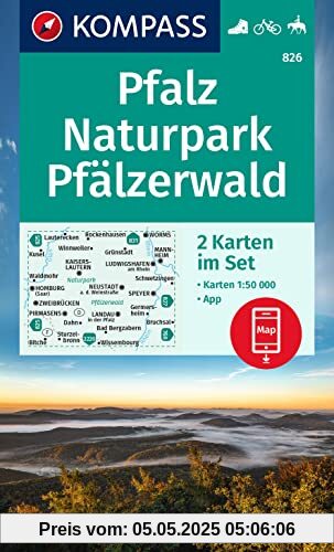 KOMPASS Wanderkarten-Set 826 Pfalz, Naturpark Pfälzerwald (2 Karten) 1:50.000: inklusive Karte zur offline Verwendung in der KOMPASS-App. Fahrradfahren. Reiten