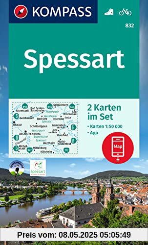 KOMPASS Wanderkarten-Set 832 Spessart (2 Karten) 1:50.000: inklusive Karte zur offline Verwendung in der KOMPASS-App. Fahrradfahren.