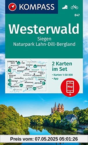 KOMPASS Wanderkarten-Set 847 Westerwald, Siegen, Naturpark Lahn-Dill-Bergland (2 Karten) 1:50.000: inklusive Karte zur offline Verwendung in der KOMPASS-App. Fahrradfahren.