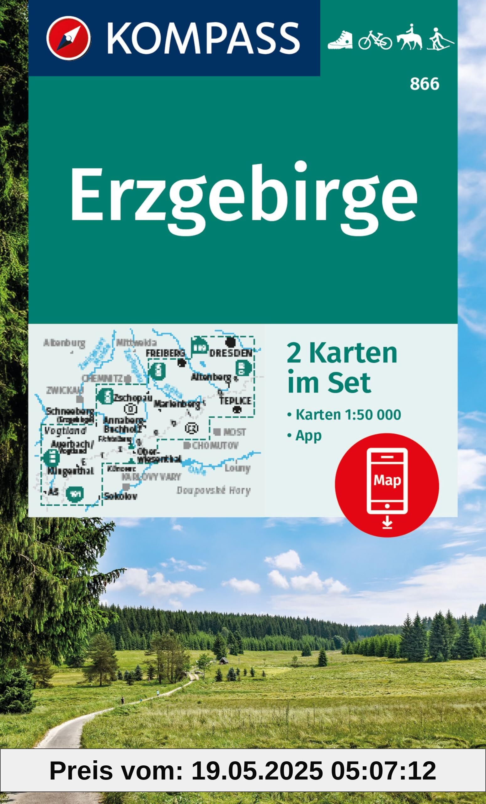 KOMPASS Wanderkarten-Set 866 Erzgebirge (2 Karten) 1:50.000: inklusive Karte in der KOMPASS-App offline nutzen, markierte Wanderwege, Fahrradfahren