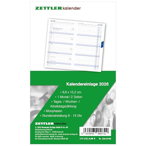 Kalender-Ersatzeinlage 2026 - für den Taschenplaner Typ 520 - 8,8x15,2 cm - 1 Monat auf 2 Seiten - separates Adressheft - faltbar - Notiz-Heft - 520-6198 Kalender-Ersatzeinlage 2026 - für den Taschenplaner Typ 520 - 8,8x15,2 cm - 1 Monat auf 2 Seiten - separates Adressheft - faltbar - Notiz-Heft - 520-6198 von ZETTLER Kalender