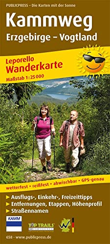 Kammweg Erzgebirge – Vogtland: Leporello Wanderkarte mit Ausflugszielen, Einkehr- & Freizeittipps, Straßennamen, wetterfest, reißfest, abwischbar, GPS-genau. 1:25000 (Leporello Wanderkarte: LEP-WK)