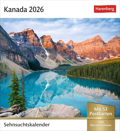 Kanada Sehnsuchtskalender 2026 - Wochenkalender mit 53 Postkarten: Fernweh in einem Foto-Kalender zum Aufstellen. Die schönsten Landschaften Kanadas ... zum Aufhängen (Postkartenkalender Harenberg) von Harenberg