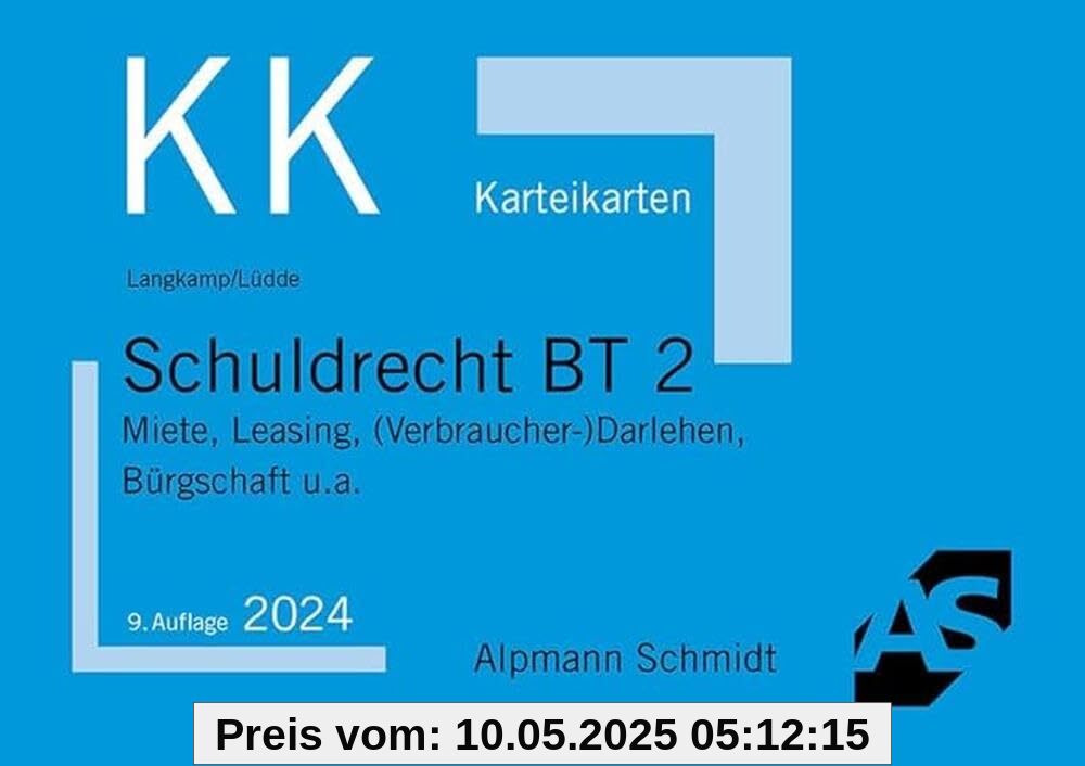 Karteikarten Schuldrecht BT 2: Miete und Leasing, (Verbraucher-)Darlehen und Bürgschaft u.a. (Karteikarten Zivilrecht)
