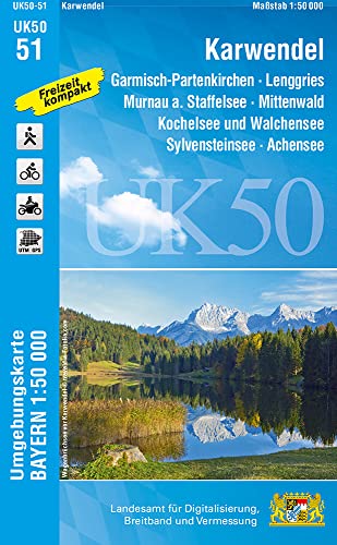 UK50-51 Karwendel: Garmisch-Partenkirchen, Lenggries, Murnau a.Staffelsee, Kochelsee und Walchensee, Sylvensteinsee, Achensee, Isarwinkel, ... Karte Freizeitkarte Wanderkarte) von LDBV Bayern