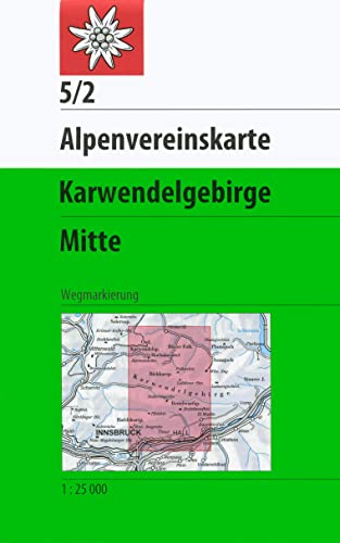 Karwendelgebirge, Mitte: Topographische Karte 1:25.000 mit Wegmarkierungen (Alpenvereinskarten)