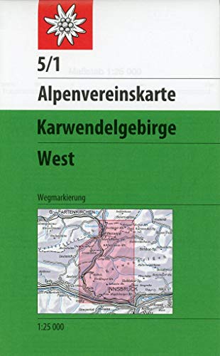 Karwendelgebirge, West: Topographische Karte 1:25.000 mit Wegmarkierungen (Alpenvereinskarten)
