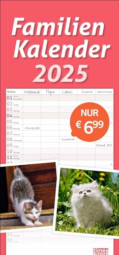 Katzen Familienplaner 2025: Ein praktischer Kalender mit 5 Spalten für Pläne, Termine und Notizen der ganzen Familie. Niedliche Katzenfotos in einem ... (Familienplaner Heye) von Heye