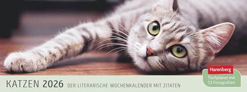 Katzen Premium-Tischplaner 2026 - Der literarische Wochenkalender mit Zitaten: Tischkalender zum Aufstellen mit schönen Katzenfotos. ... für Eintragungen (Tischkalender Harenberg) von Harenberg