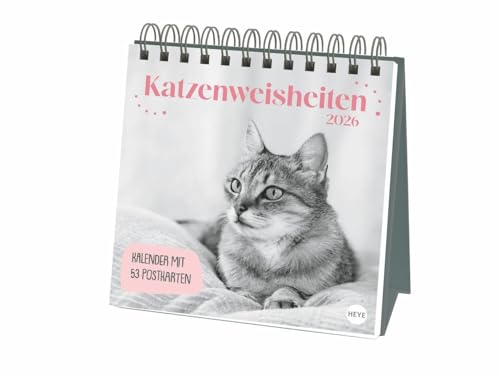 Katzen Weisheiten Premium-Postkartenkalender 2026: 53 Postkarten mit zauberhaften Katzenfotos und Zitaten in einem kleinen Kalender für Katzenfans. Zum Aufstellen. (Postkartenkalender Heye) von Heye
