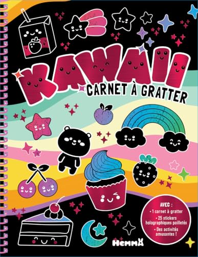 Kawaii - Carnet à gratter - Avec 1 carnet à gratter, 25 stickers holographiques pailletés, des activités amusantes ! von HEMMA