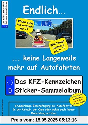 Kinder-Reisespiel KFZ-Kennzeichen Sticker-Sammelalbum fürs Handgepäck, Mitmachbuch für die Ferien, Ratespaß unterwegs auf Reisen, Beschäftigung für Kinder bei langen Autofahrten