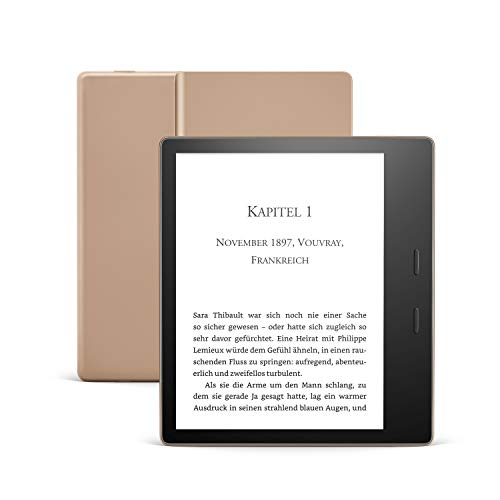 Kindle Oasis, Leselicht mit verstellbarer Farbtemperatur, wasserfest, 32 GB, WLAN, Gold, Zertifiziert und generalüberholt von Amazon