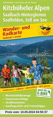 Kitzbüheler Alpen, Saalbach-Hinterglemm, Saalfelden - Zell am See: Wander- und Radkarte mit Ausflugszielen & Freizeittipps, wetterfest, reißfest, ... 1:35000 (Wander- und Radkarte / WuRK)