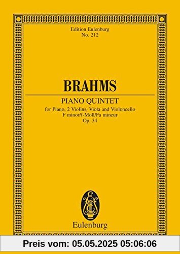 Klavierquintett f-Moll: op. 34. Klavier, 2 Violinen, Viola und Violoncello. Studienpartitur. (Eulenburg Studienpartituren)