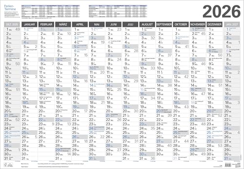 Kleiner Wandtimer 2026: 14 Monate (Dezember 2025 - Januar 2026) / Ferientermine und Feiertage / 68 x 47 cm von Korsch Verlag