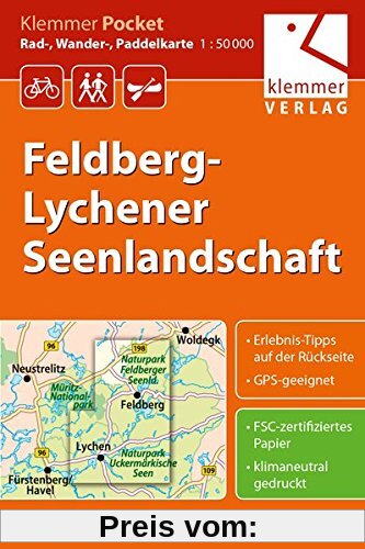 Klemmer Pocket Rad-, Wander- und Paddelkarte Felberg-Lychener Seenlandschaft: Maßstab 1:50.000, GPS geeignet, Freizeit-Tipps auf der Rückseite