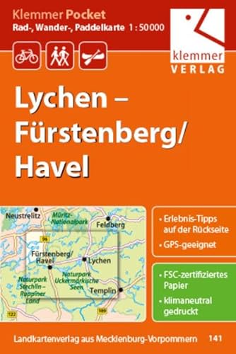 Klemmer Pocket Rad-, Wander- und Paddelkarte Lychen - Fürstenberg/Havel: Maßstab 1:50.000, GPS geeignet, Freizeit-Tipps auf der Rückseite Klemmer Pocket Rad-, Wander- und Paddelkarte Lychen - Fürstenberg/Havel: Maßstab 1:50.000, GPS geeignet, Freizeit-Tipps auf der Rückseite