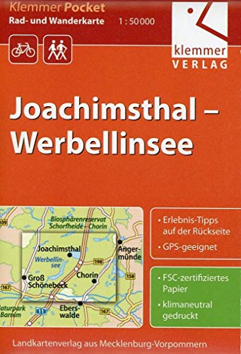 Klemmer Pocket Rad- und Wanderkarte Joachimsthal – Werbellinsee: GPS geeignet, Erlebnis-Tipps auf der Rückseite, 1:50000 Klemmer Pocket Rad- und Wanderkarte Joachimsthal – Werbellinsee: GPS geeignet, Erlebnis-Tipps auf der Rückseite, 1:50000