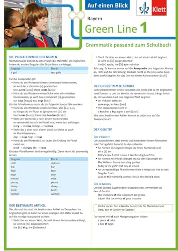 Klett Green Line 1 Bayern Klasse 5 - Auf einen Blick: Grammatik passend zum Schulbuch: Auf einen Blick Klasse 5. Grammatik passend zum Schulbuch von Klett Lerntraining