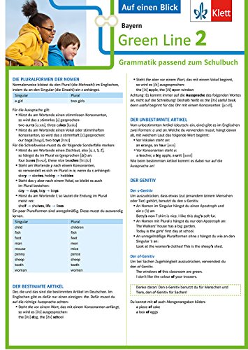 Klett Green Line 2 Bayern Klasse 6 - Auf einen Blick: Grammatik passend zum Schulbuch: Grammatik passend zum Schulbuch - Klappkarte (6 Seiten) von Klett Lerntraining