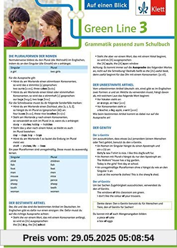 Klett Green Line 3 G8 Klasse 7 - Auf einen Blick: Grammatik passend zum Schulbuch