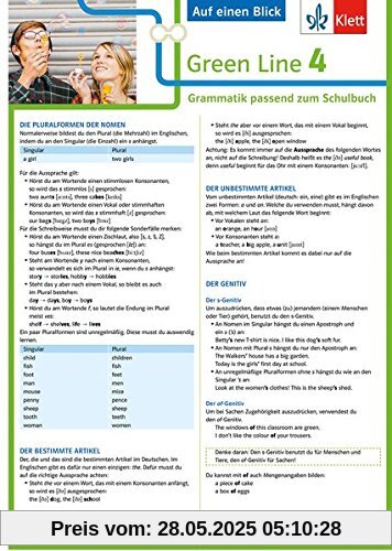 Klett Green Line 4 G8 Klasse 8 - Auf einen Blick: Grammatik passend zum Schulbuch Klett Green Line 4 G8 Klasse 8 - Auf einen Blick: Grammatik passend zum Schulbuch