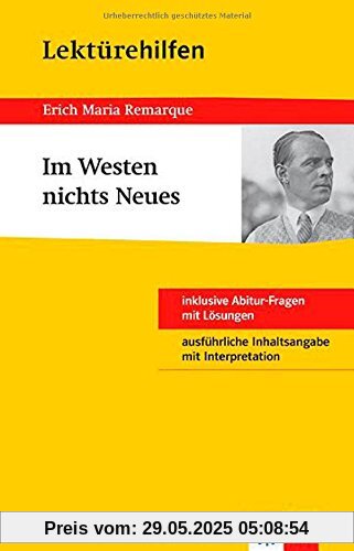 Klett Lektürehilfen Im Westen nichts Neues: für Oberstufe und Abitur