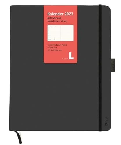 Kombitimer 2023 schwarz groß - flexibler Einband - Kalenderbuch - Wochen-Terminkalender - Organzier, 2 Einstecktaschen, Stiftehalter, Lesebändchen, 160 Seiten 21 x 26 cm von Heye