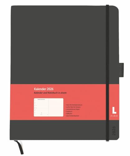 Kombitimer schwarz groß 2026: Schwarzer Terminkalender 2026. Buch-Kalender mit Lesebändchen und Gummiband. Großer Taschenkalender zum Planen von Terminen. (Kalenderbücher Heye) von Heye