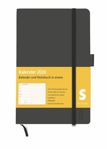 Kombitimer schwarz klein 2026: Schwarzer Terminkalender 2026. Buch-Kalender mit Lesebändchen und Gummiband. Kleiner Taschenkalender zum Planen von Terminen. (Kalenderbücher Heye) von Heye