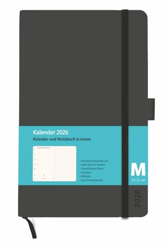 Kombitimer schwarz mittel 2026: Schwarzer Terminkalender 2026. Buch-Kalender mit Lesebändchen und Gummiband. Taschenkalender zum Planen von Terminen. (Bürokalender Heye) von Heye