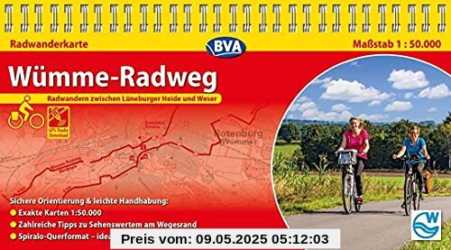 Kompakt-Spiralo BVA Wümme-Radweg, 1:50.000, mit GPS-Track Download: Radwandern zwischen Lüneburger Heide und Weser (Spiralos)