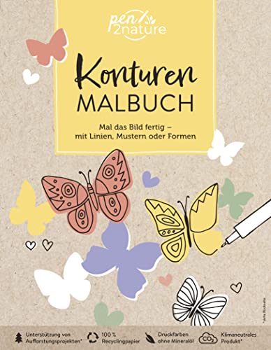 Konturen-Malbuch | Mal das Bild fertig - mit Linien, Mustern oder Formen: Nachhaltiger Malspaß auf weißem Recyclingpapier. Konturen zeichnen - auch für Anfänger (pen2nature books)