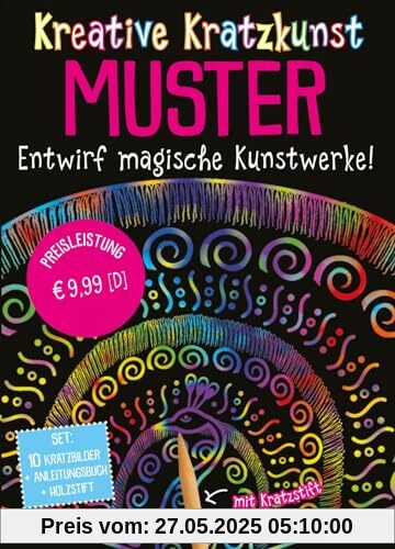 Kratzbilder für Kinder: Kreative Kratzkunst: Muster: Set mit 10 Kratzbildern, Anleitungsbuch und Holzstift | Malset mit Kratzbildern für Kinder ab 5 Jahren