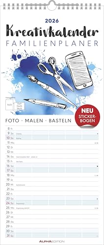Kreativ-Kalender Familienplaner 2026 - 5 Spalten - 19,5x45 cmFoto, Malen, Basteln - datiert - Kreativkalender - Foto-Kalender - Familienkalender - ... - Alpha Edition: Do it yourself familyplanner von ALPHA EDITION