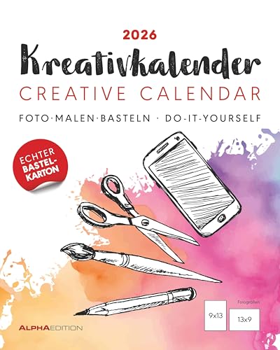 Kreativ-Kalender Tischaufsteller hoch weiß 2026 - 16 x 20 - Foto, Malen, Basteln A4 - datiert - Kreativkalender - Foto-Kalender - Alpha Edition von ALPHA EDITION