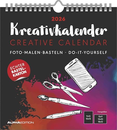 Kreativ-Kalender schwarz 2026 - 21x22 cm - Foto, Malen, Basteln - datiert - Kreativkalender - Foto-Kalender - Alpha Edition: Do it yourself calendar von ALPHA EDITION