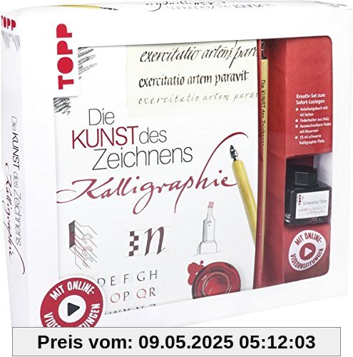 Kreativ-Set Die Kunst des Zeichnens Kalligraphie: Buch für Kalligraphie-Einsteiger sowie Federhalter, Feder mit Reservoir und Tinte im Gläschen (Buch plus Material)