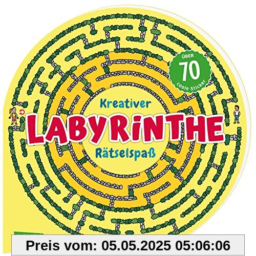 Kreativer Labyrinthe-Rätselspaß: Rätseln und Knobeln mit über 70 coolen Stickern | Rätselbuch mit verflixten Labyrinthen und Irrgärten ab 7 Jahren