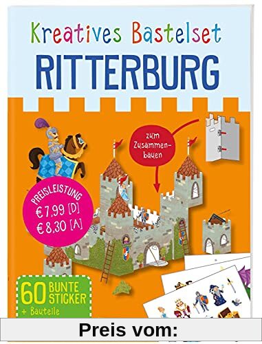 Kreatives Bastelset: Ritterburg: Set mit Bauteilen, Stickern und Anleitungsbuch