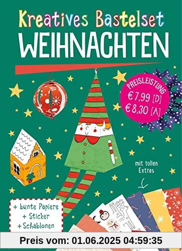 Kreatives Bastelset: Weihnachten: Set mit buntem Bastelpapier, Stickern und Holzteilen | Bastelspaß zu Weihnachten mit vielen tollen Extras für Kinder ab 6 Jahren