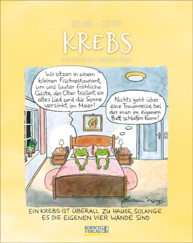 Krebs 2024: Sternzeichenkalender-Cartoonkalender als Wandkalender im Format 19 x 24 cm. von Korsch Verlag