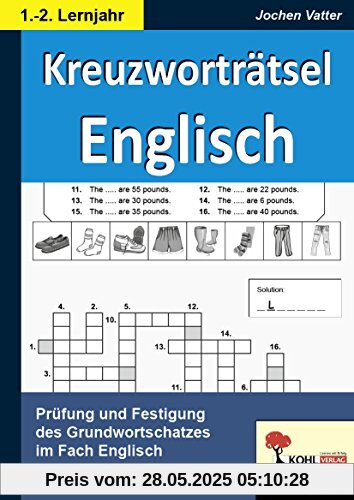 Kreuzworträtsel Englisch - 1.-2. Lernjahr