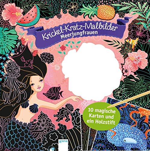 Krickel-Kratz-Malbilder. Meerjungfrauen: 10 magische Karten und ein Holzstift von Arena